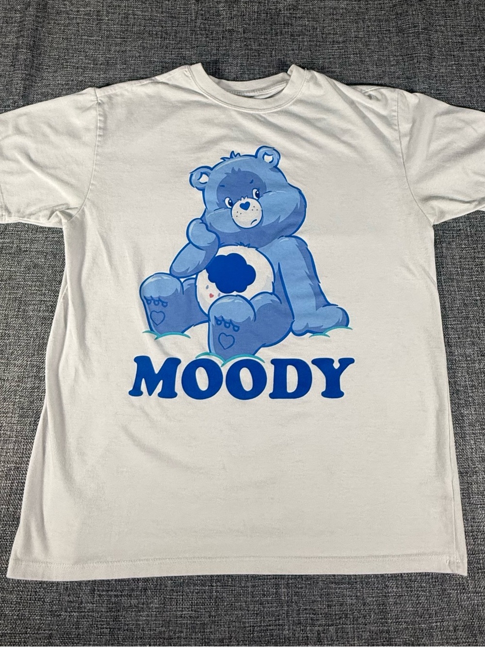 Care Bears White Tee with Blue Moody Bear Graphic